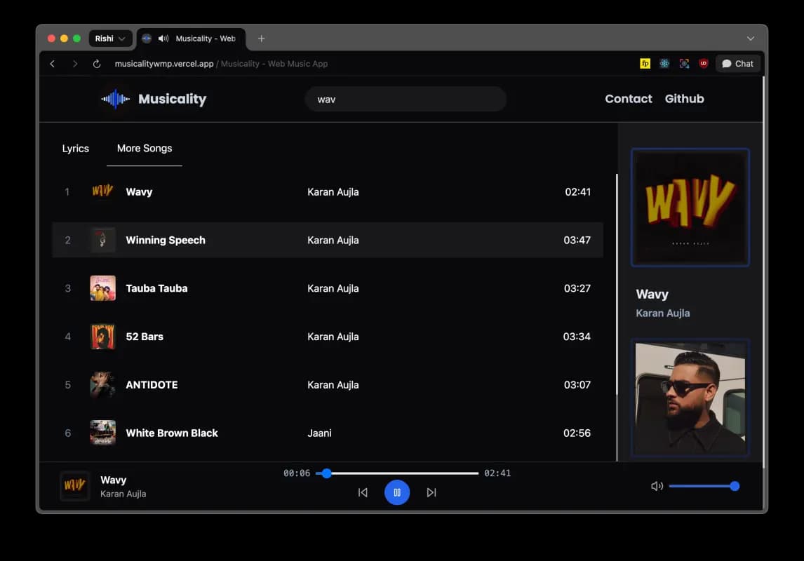Musicality desktop view